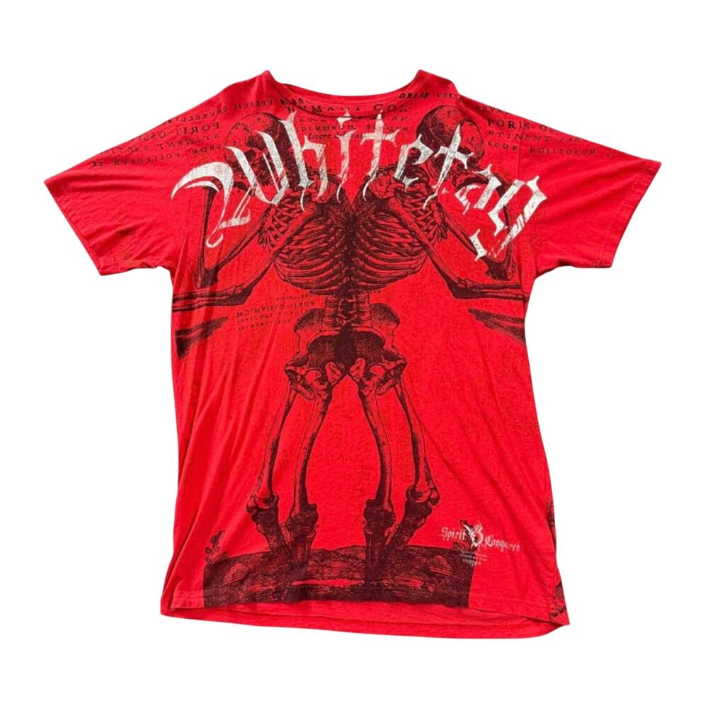 Aggravated Mentality Skeleton Skull Graphic Print Y2K Short Sleeve T-Shirt Red L